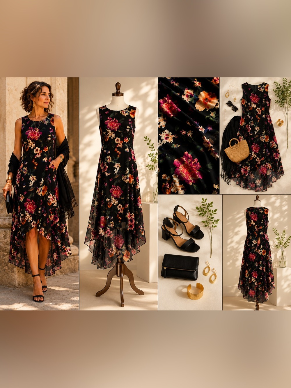 Karen Kane Floral Sleeveless Midi Dress Asymmetrical Hem Size S
